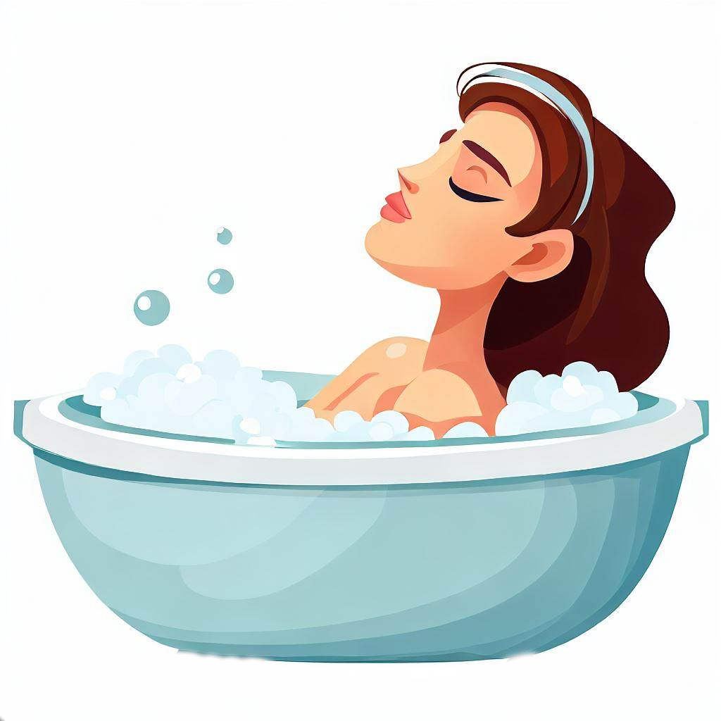 cartoon of woman in a bubble bath